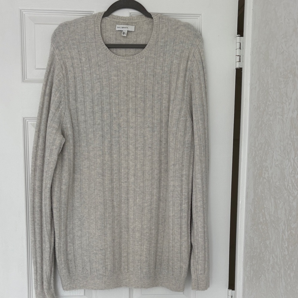 Calibrate Sweater Gray Pullover Ribbed Knit Wool Blend Crew Neck Size L